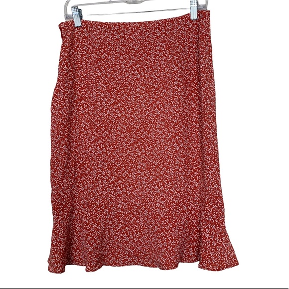 KORS Michael Kors 90s Vintage Silk Blend Orange White Botanical Print Skirt 10 - Picture 4 of 7